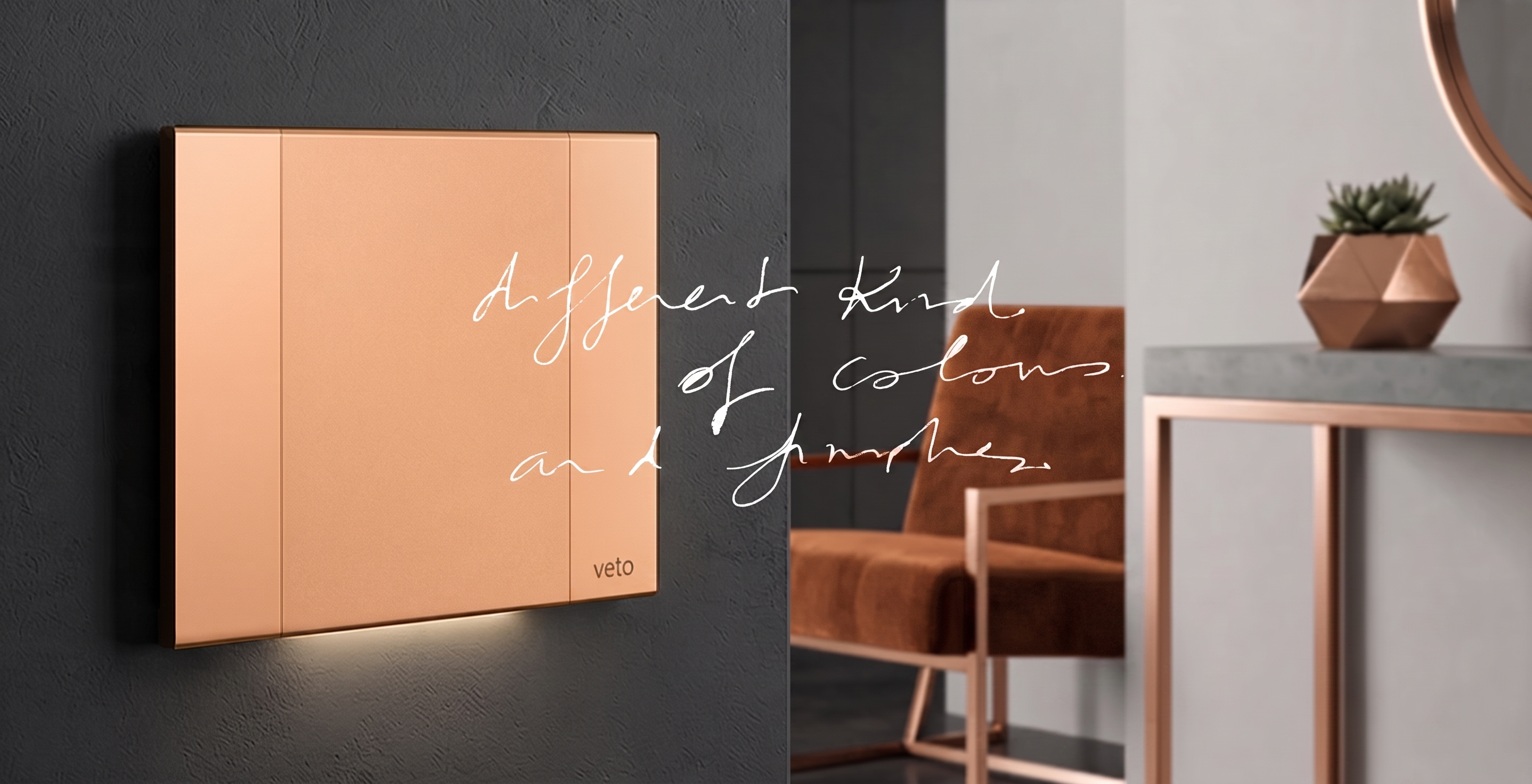 Copper illuminated switch fixture with handwritten script